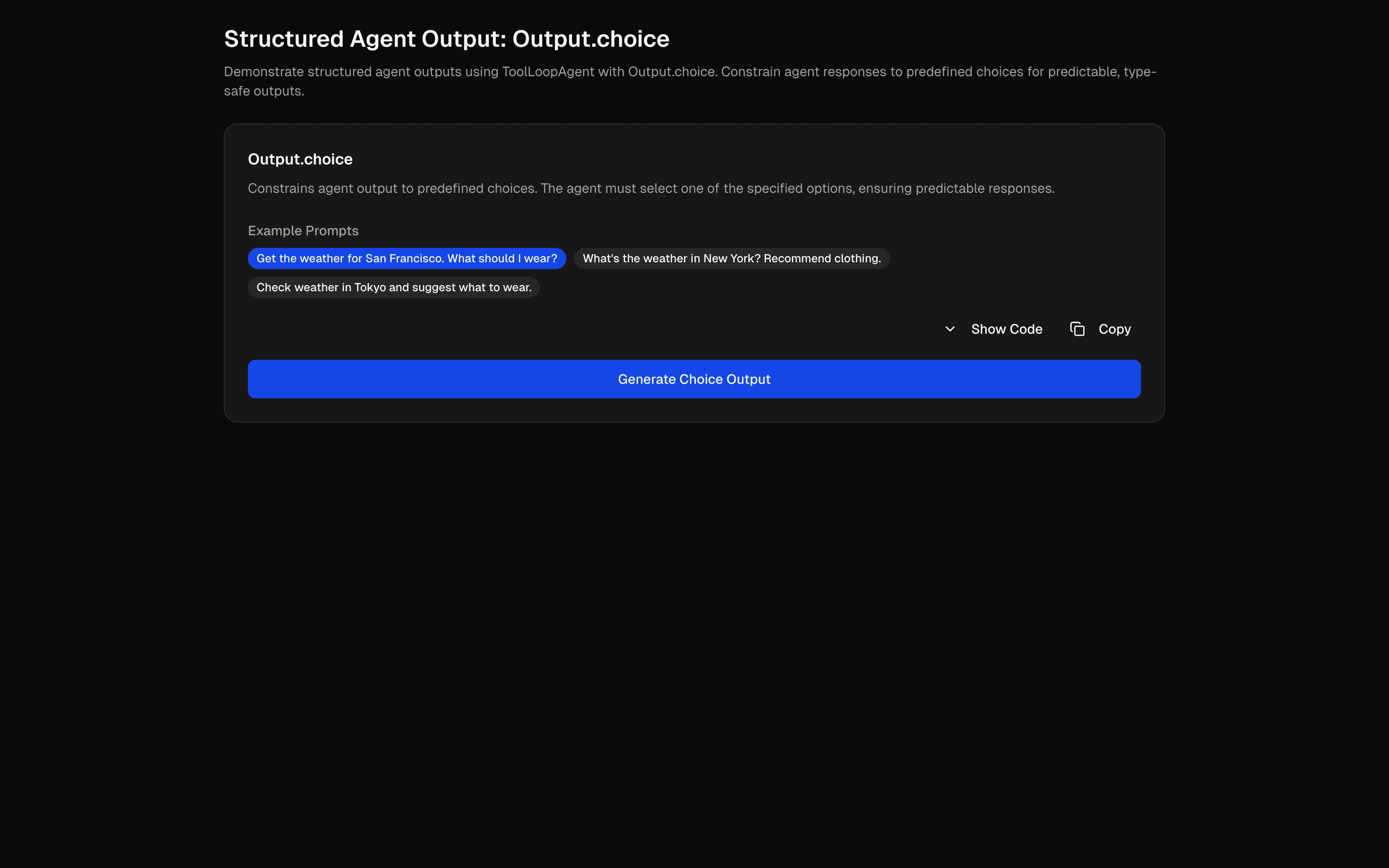 Structured Agent Output: Output.choice preview