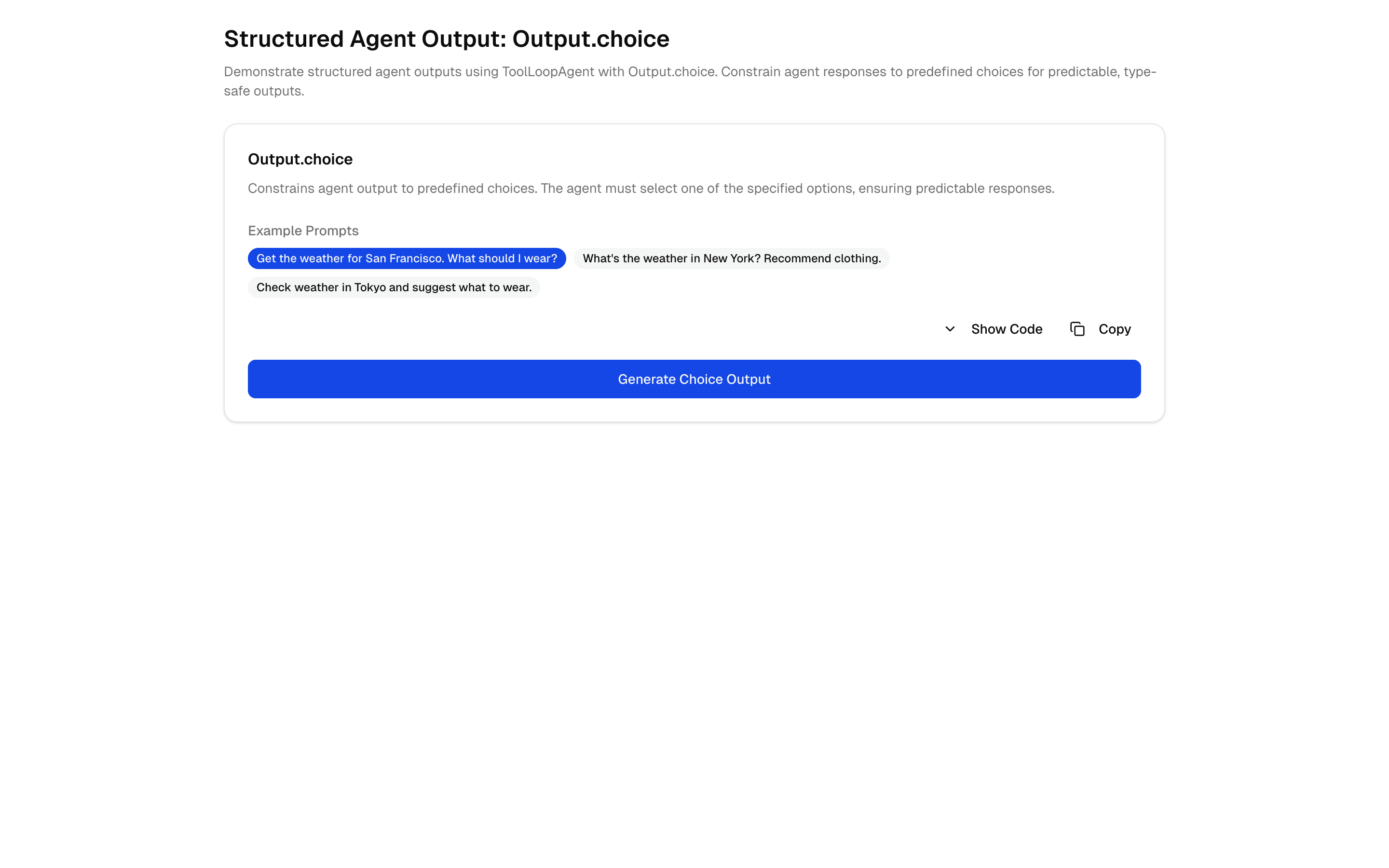 Structured Agent Output: Output.choice preview