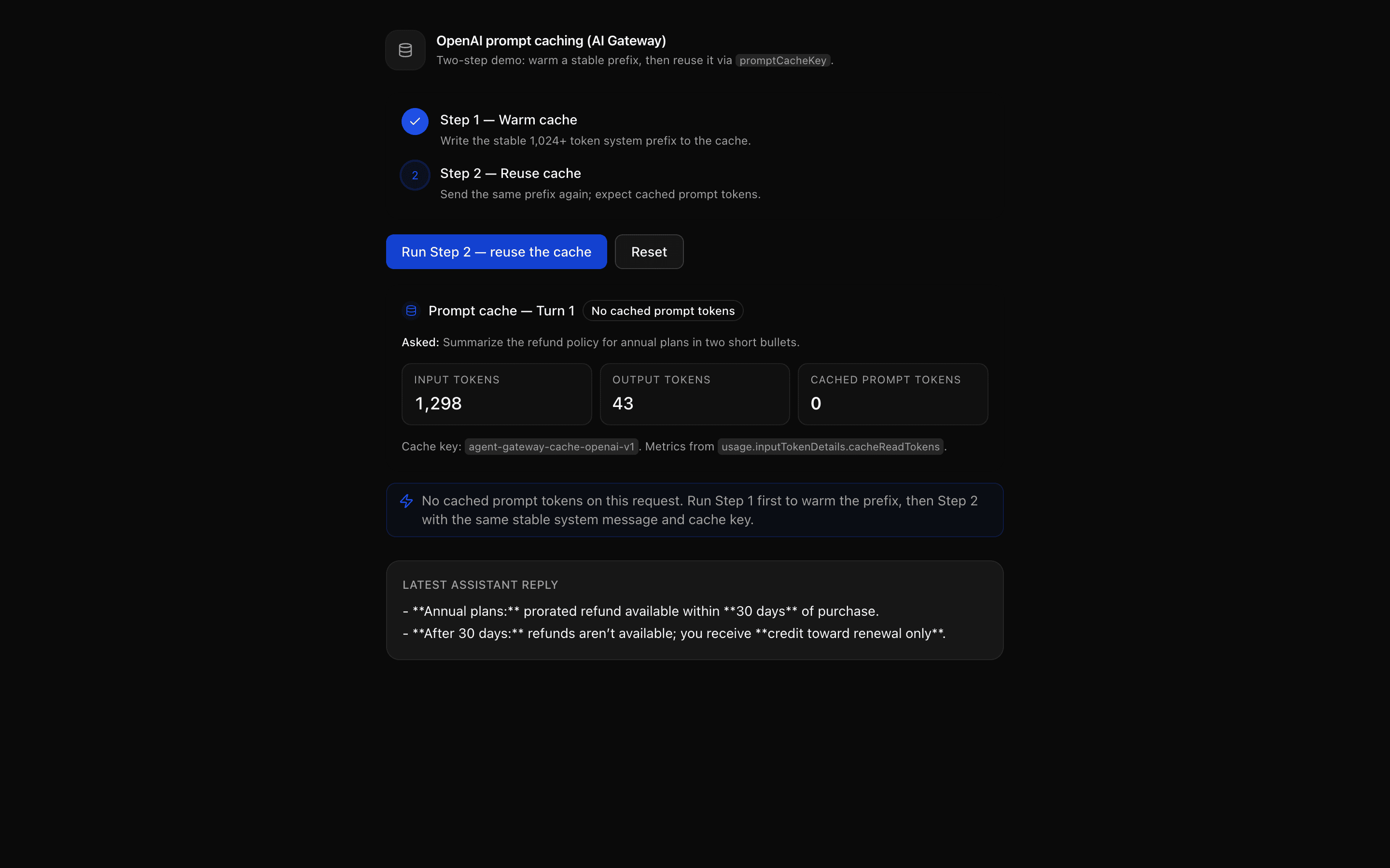 OpenAI Prompt Caching (AI Gateway) preview