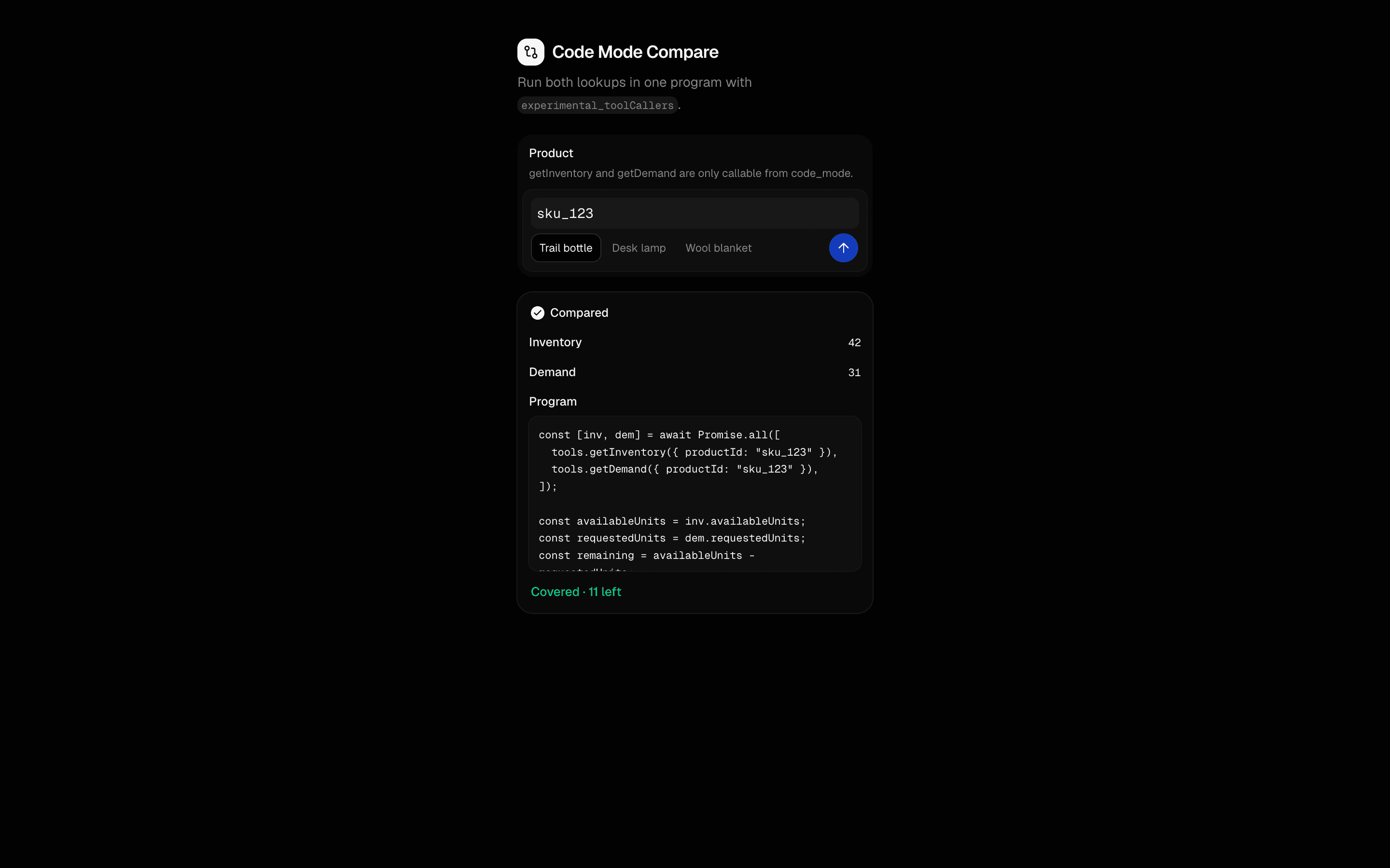 Code Mode Compare preview