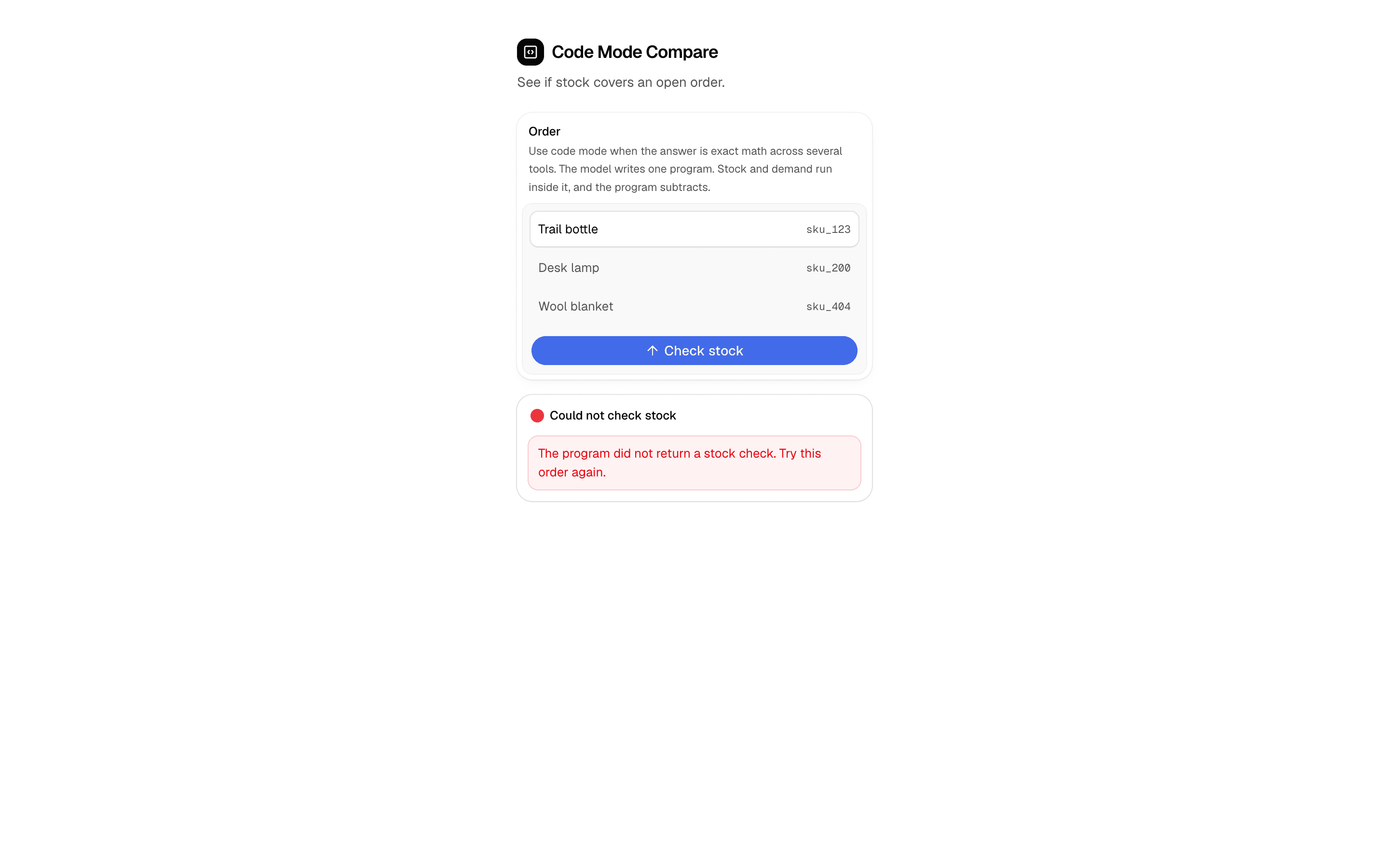Code Mode Compare preview