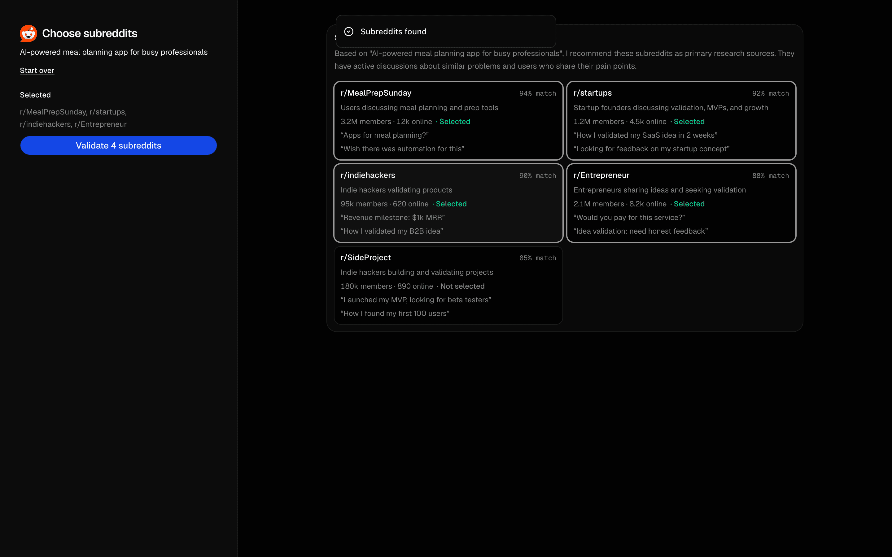 Reddit Product Validation Agent preview