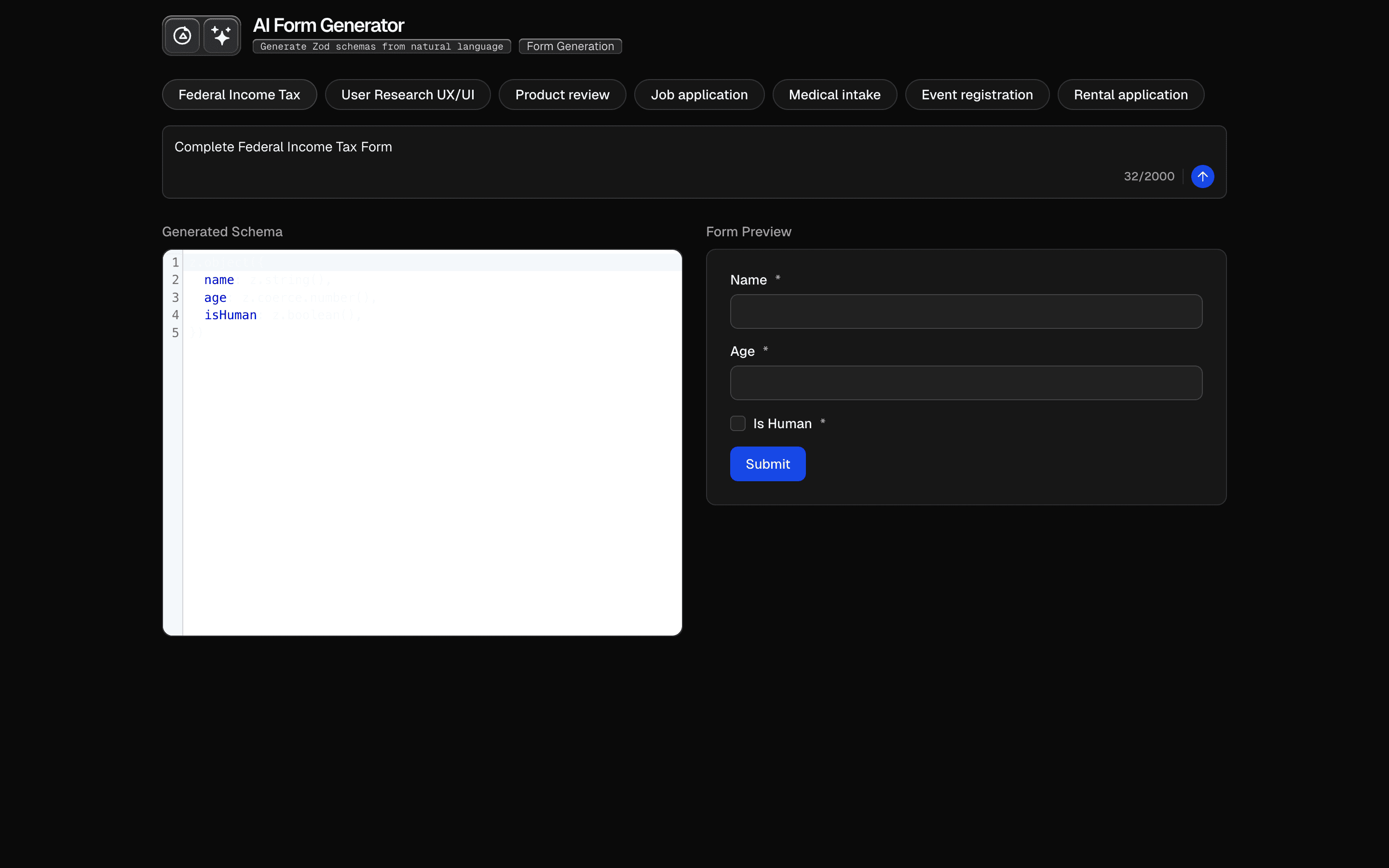 AI Form Generator preview