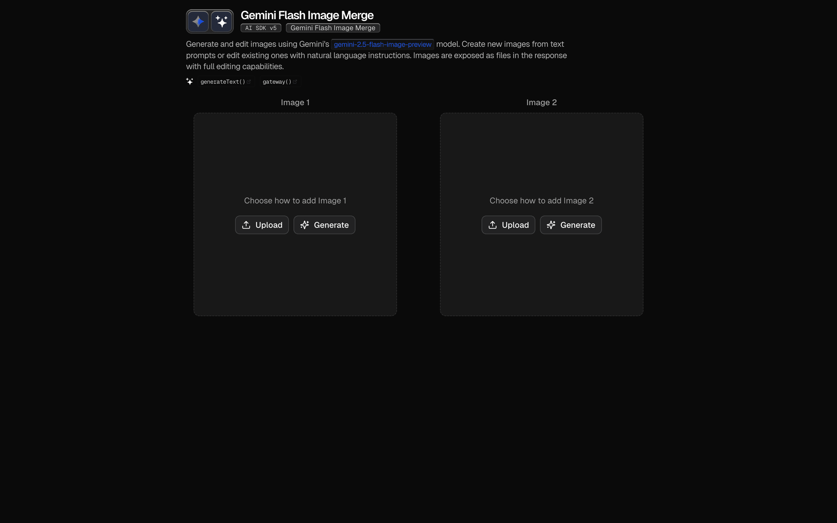 AI SDK Gemini Flash Image Merge preview