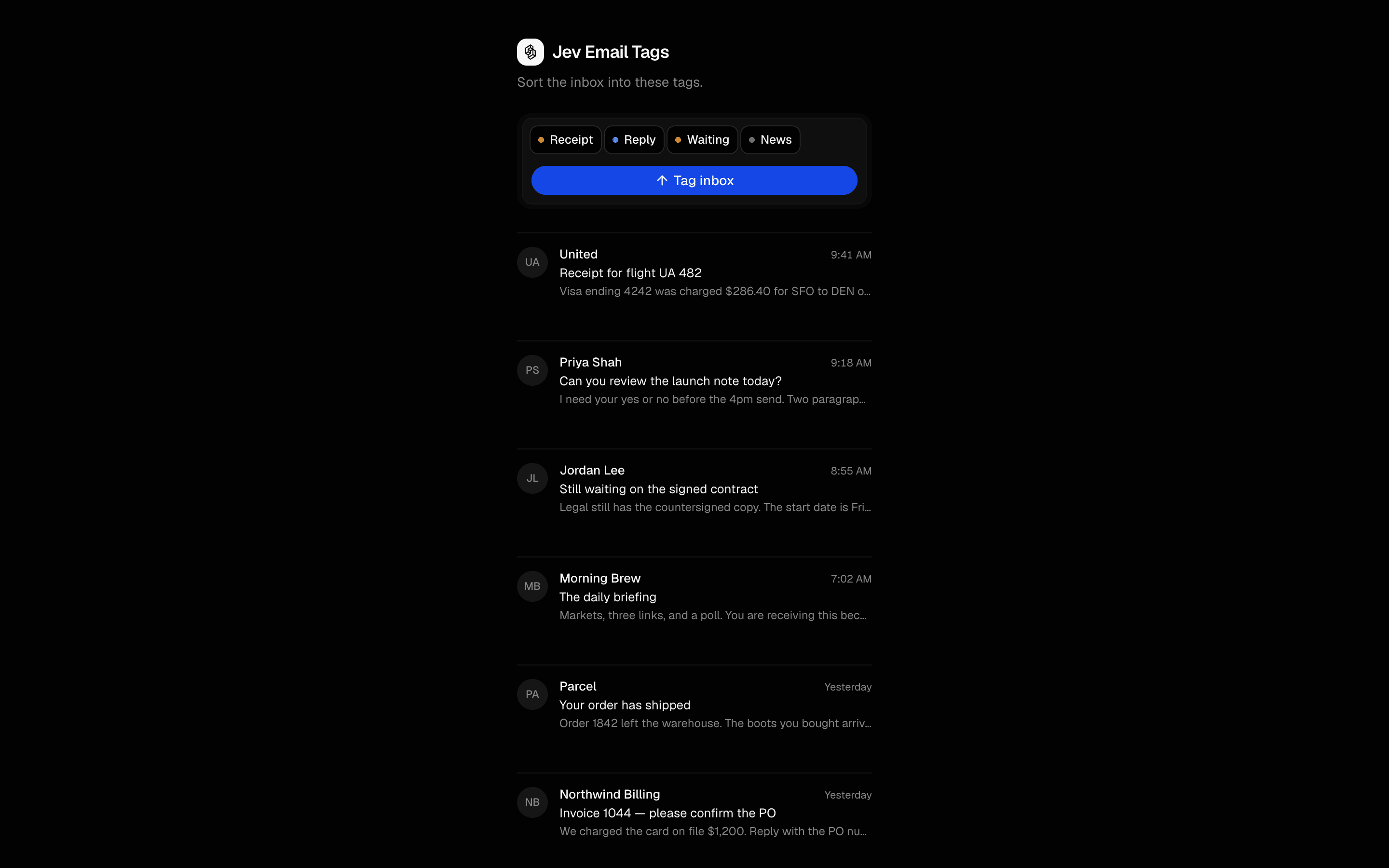 Jev Email Tags preview