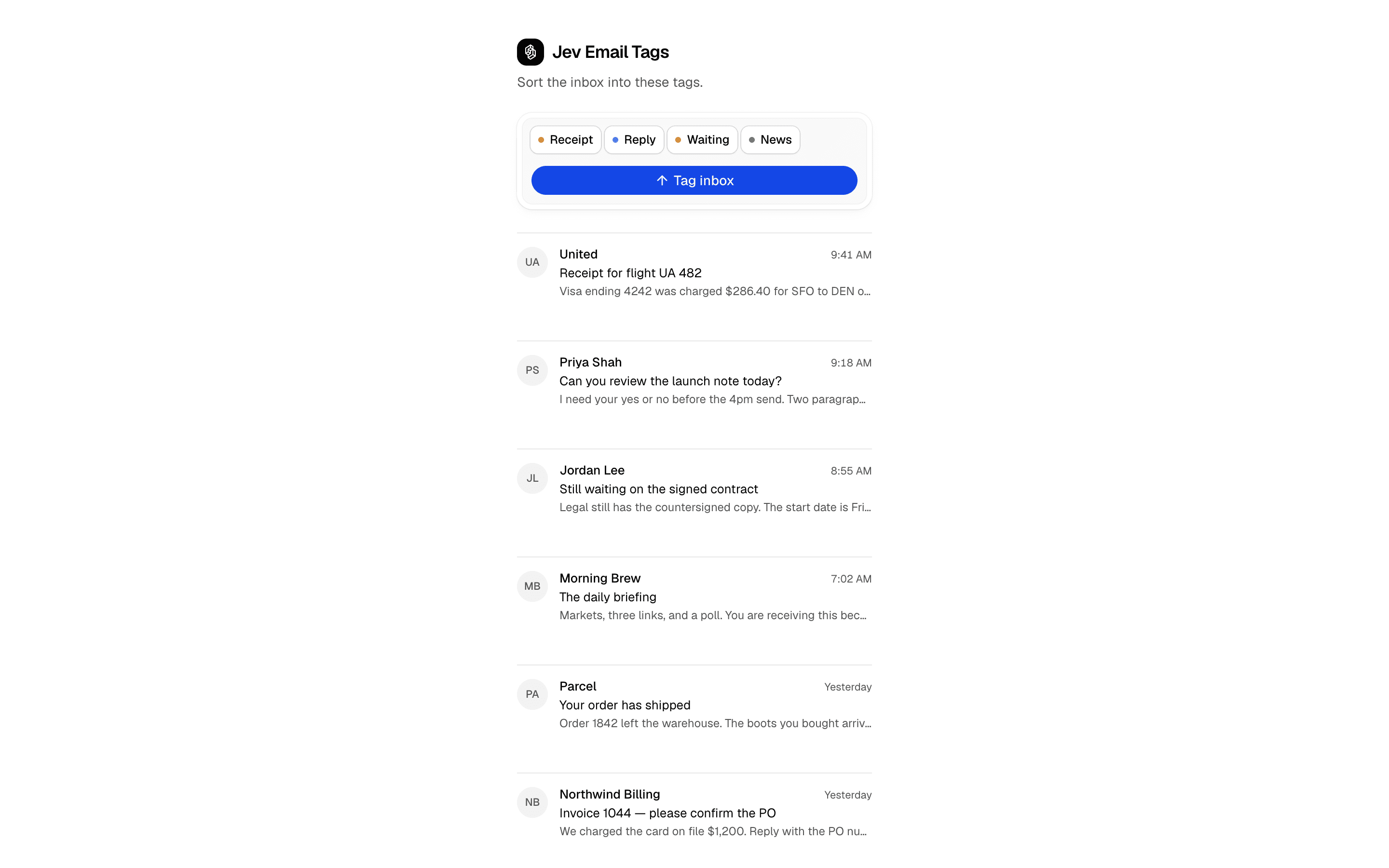 Jev Email Tags preview
