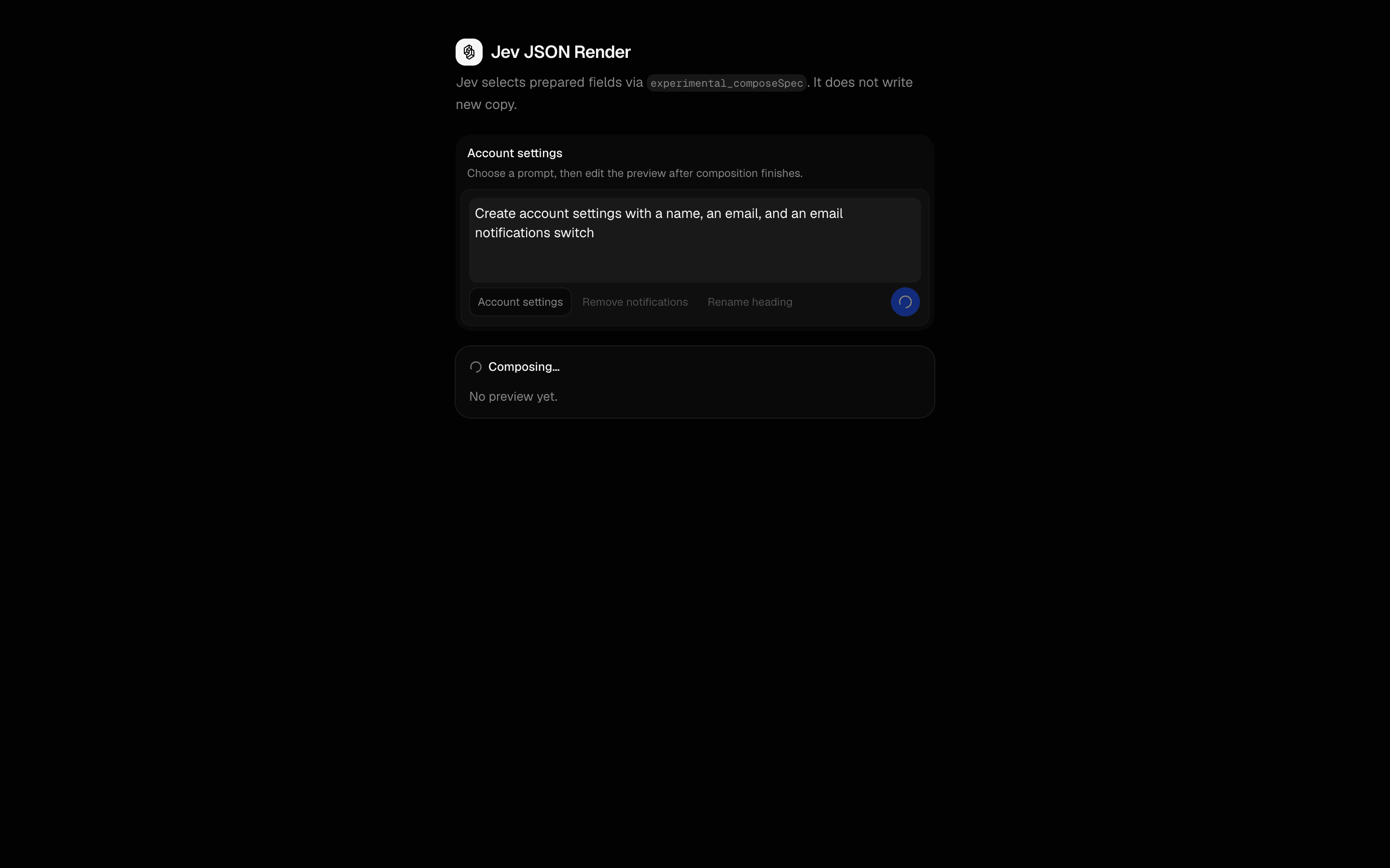 Jev JSON Render preview