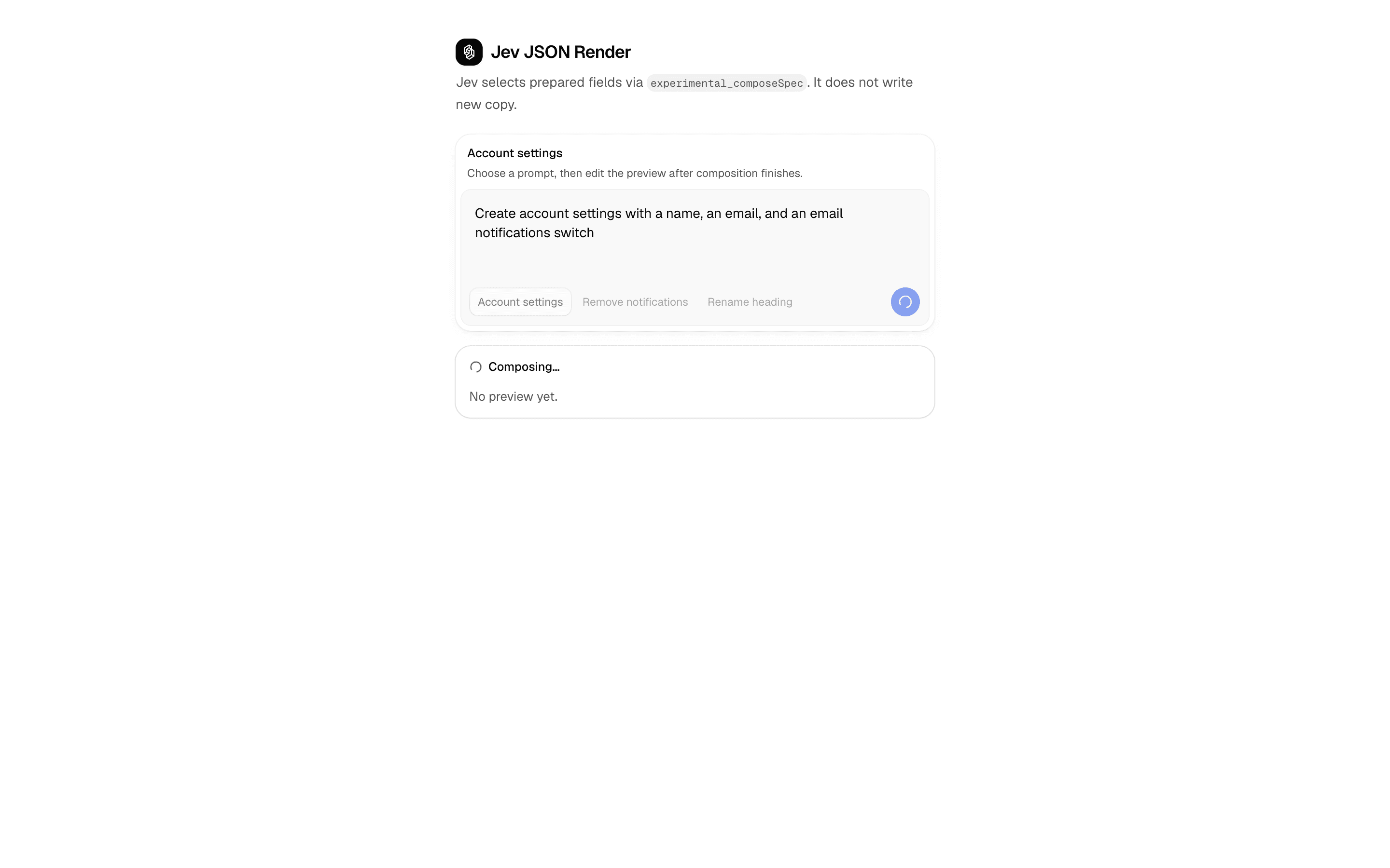 Jev JSON Render preview