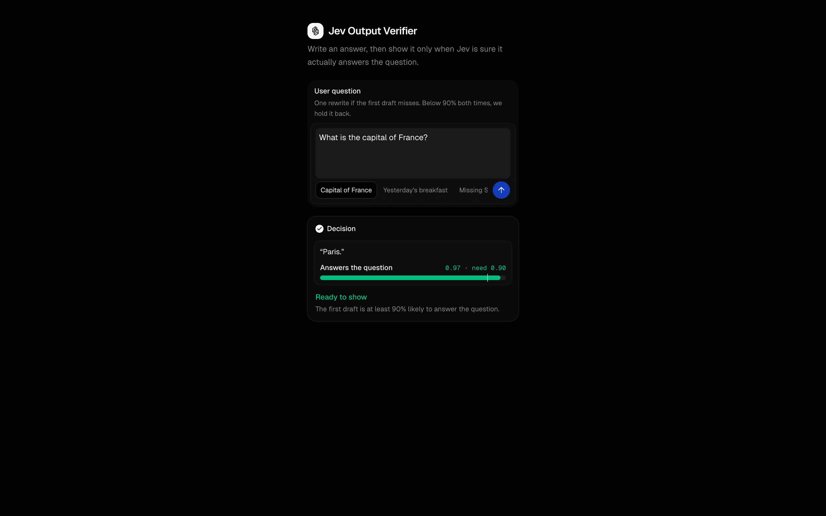 Jev Output Verifier preview