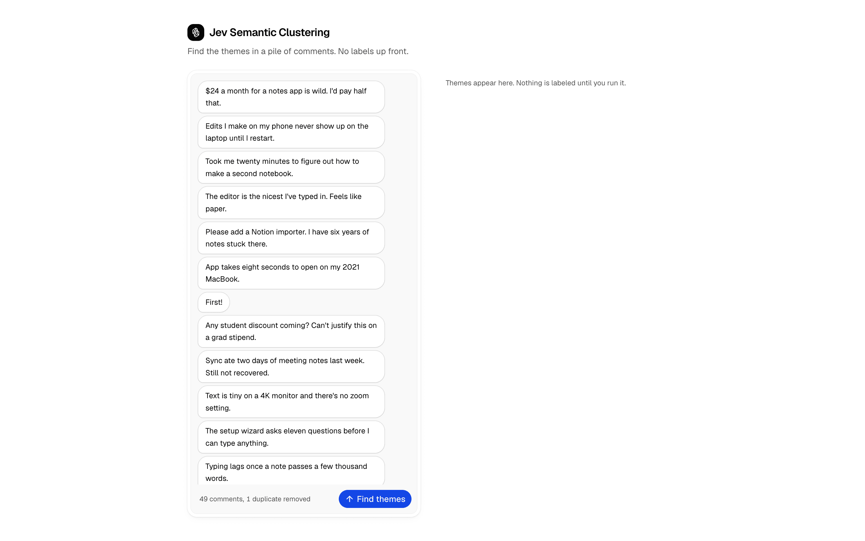 Jev Semantic Clustering preview