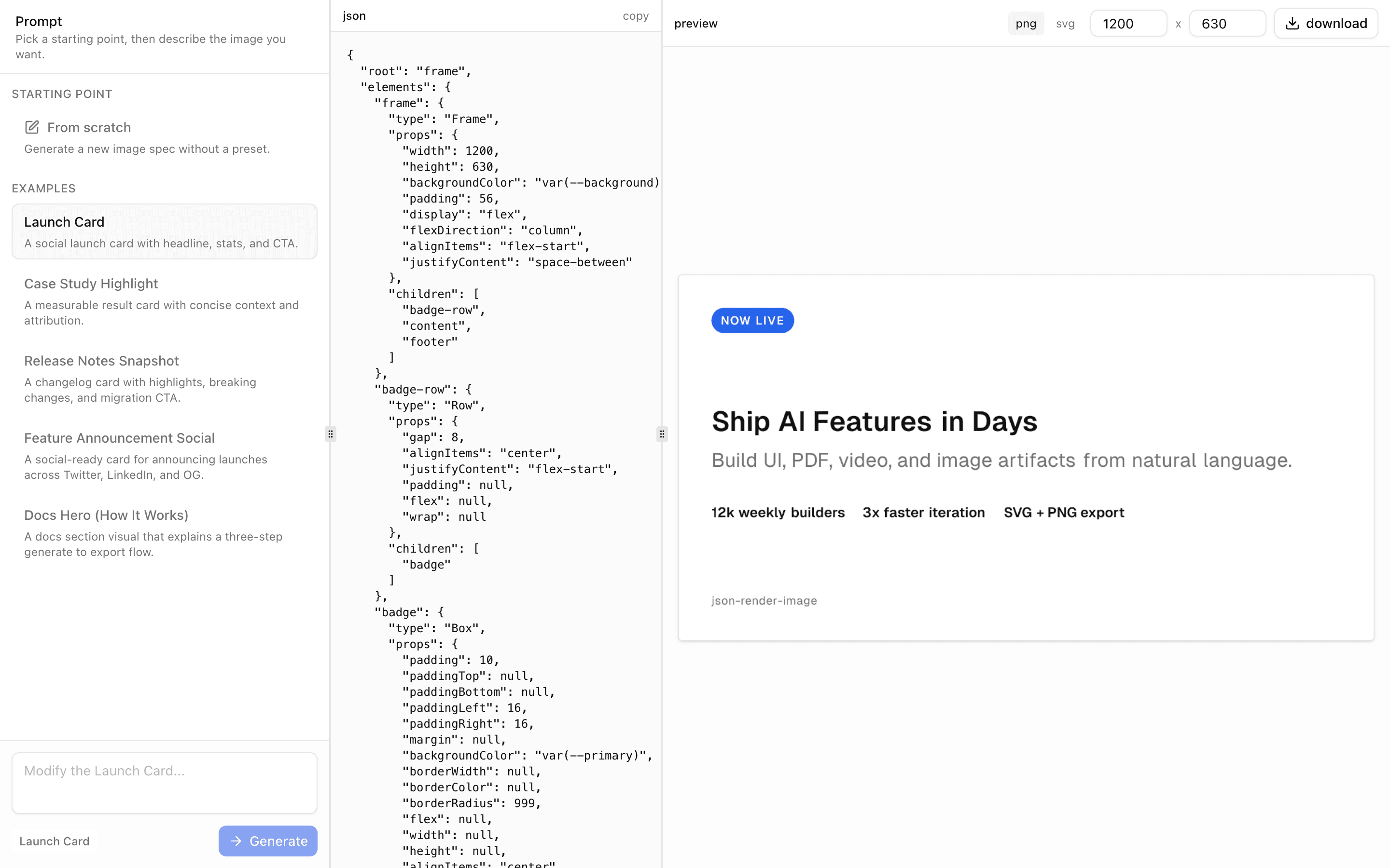 JSON Render Image preview