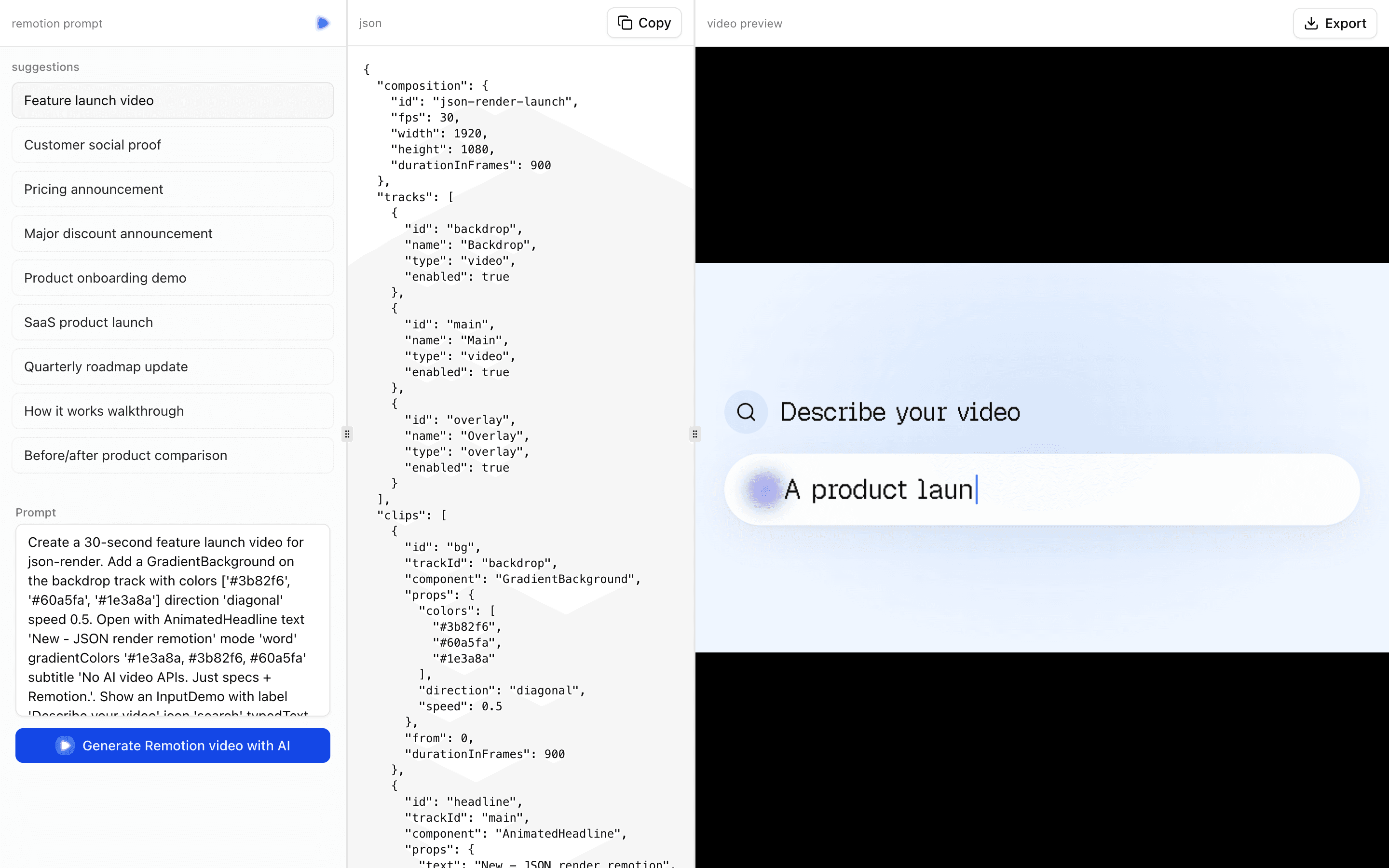 JSON Render Remotion preview