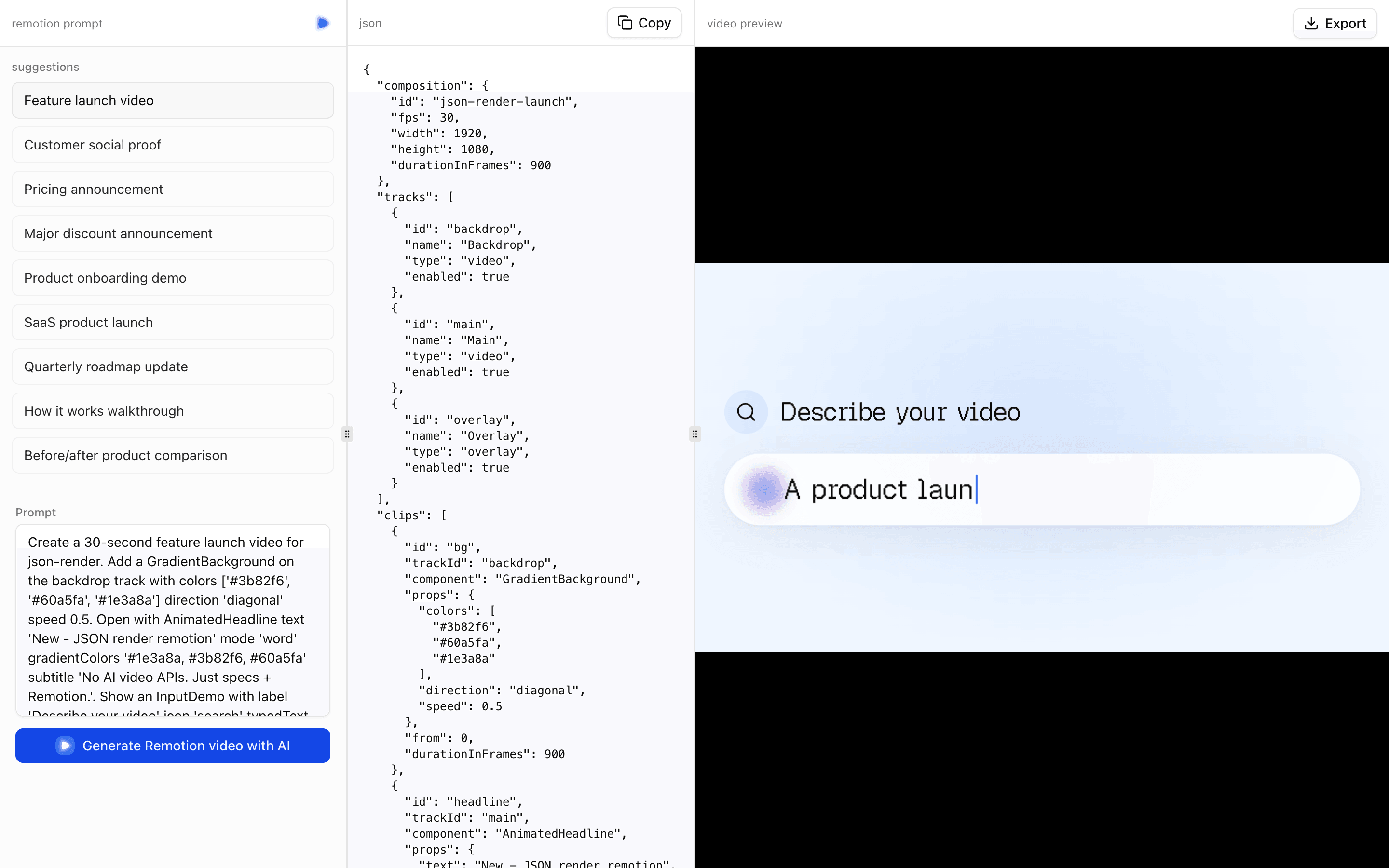 json-render-remotion tools example