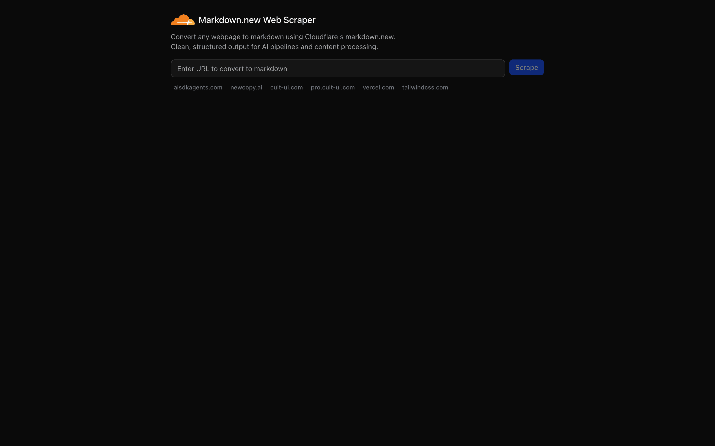 Cloudflare Markdown.new Web Scraper preview