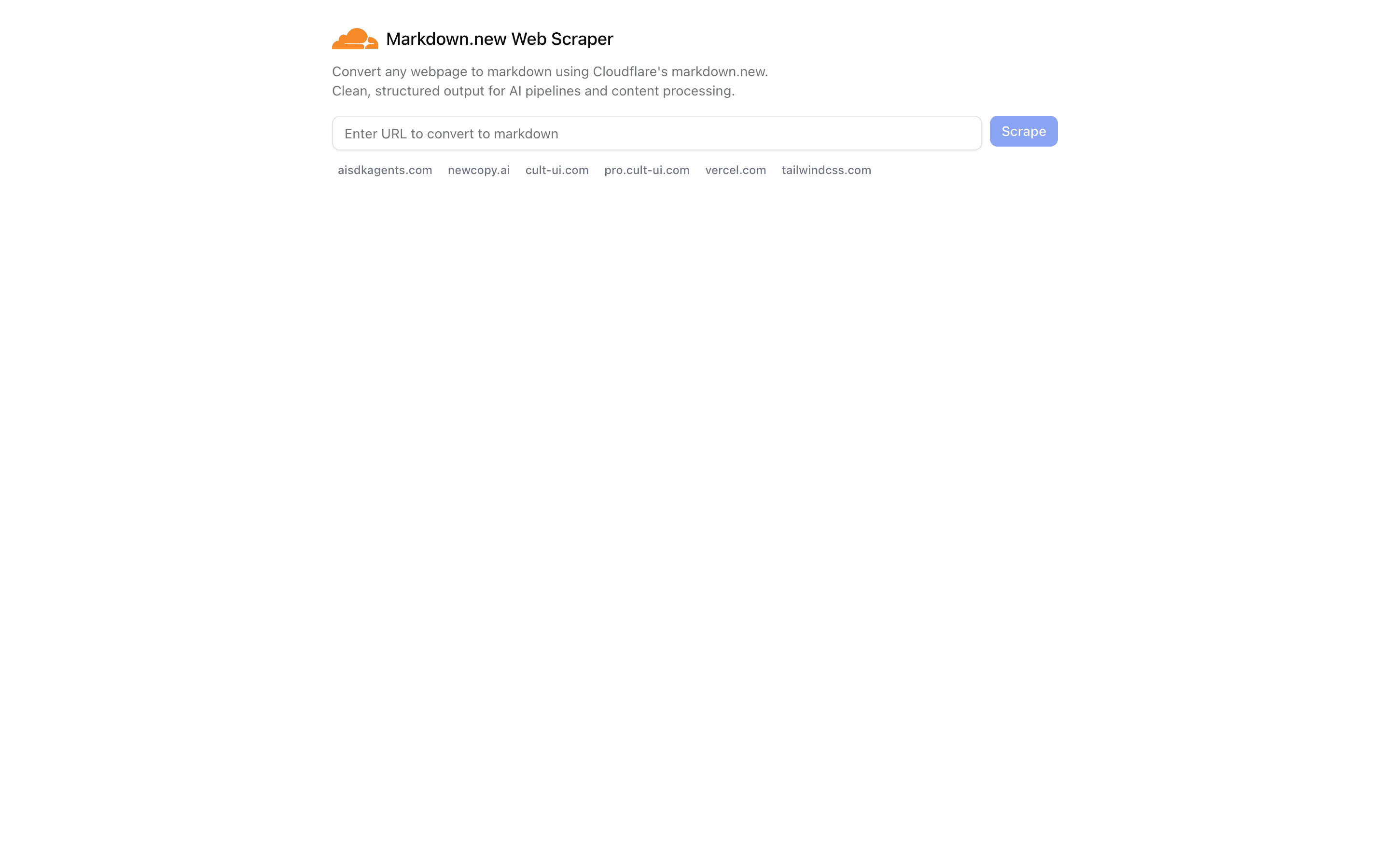 Cloudflare Markdown.new Web Scraper preview