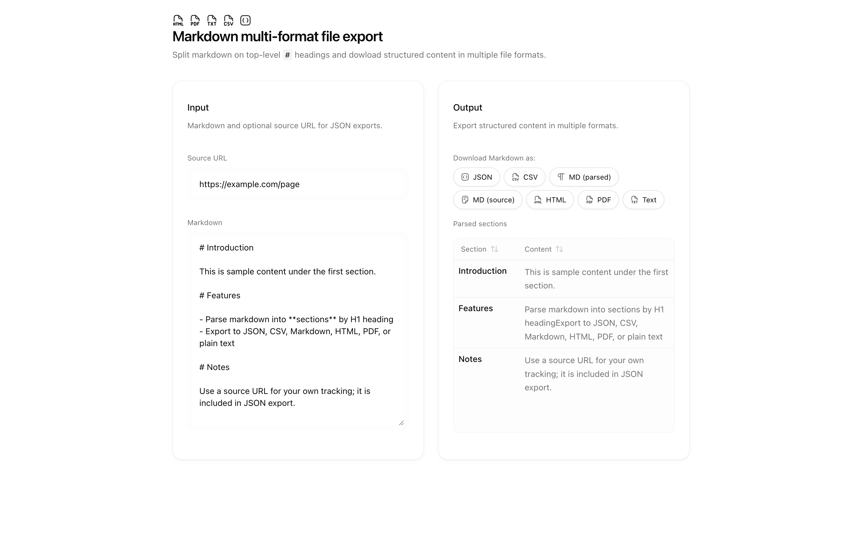markdown-parser-export tools example